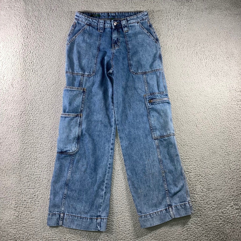 Wild Fable High Rise Cargo Jeans 6 28X30 Blue Streetwear Wide Leg Utility